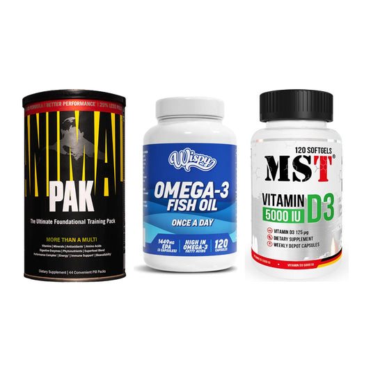 Grundversorgung: Universal + Wispy Omega 3 + MST Vitamin D3 – alle enthaltenen Artikel