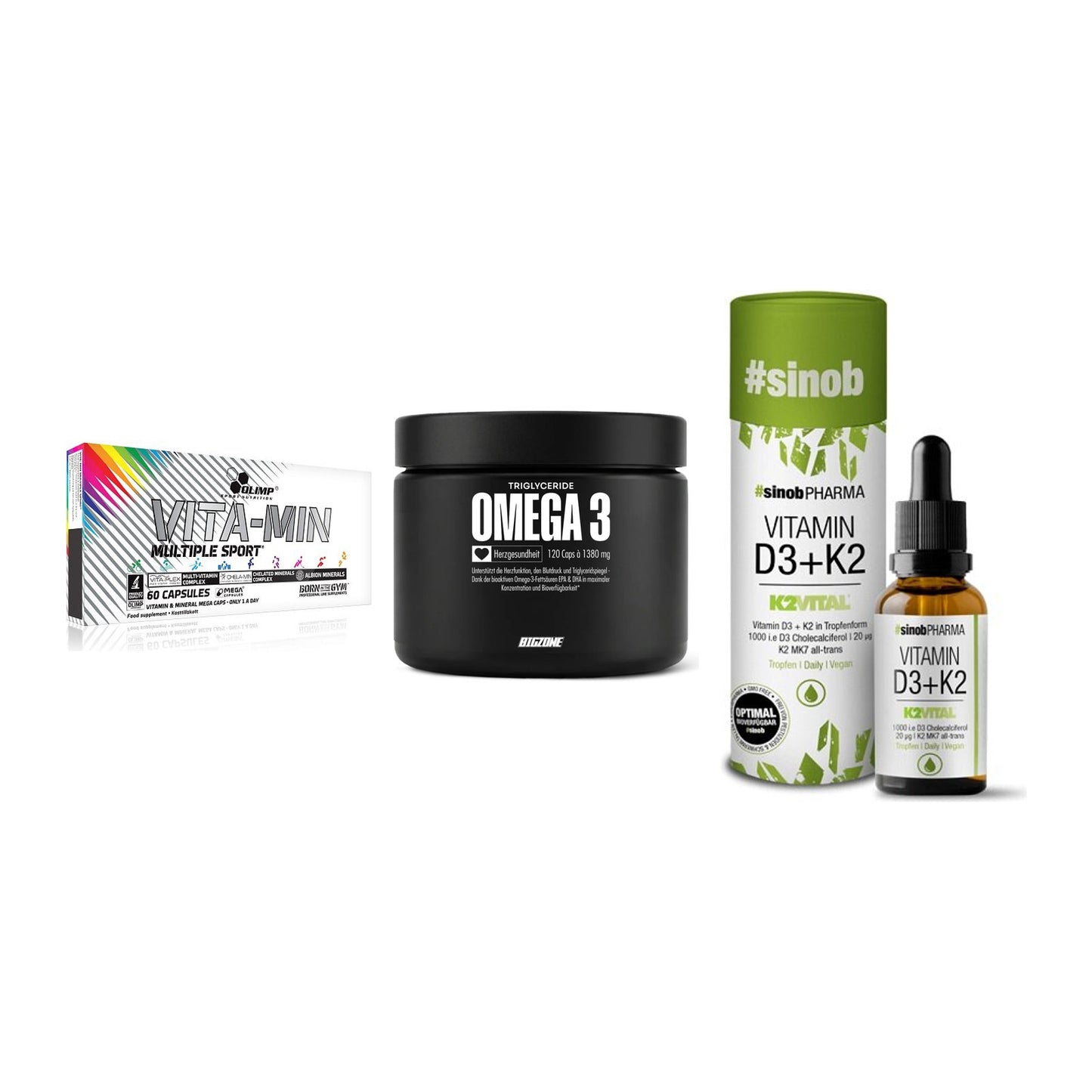 Grundversorgung: Olimp Vita-Min + Big Zone Omega + Sinob Vitamin – alle enthaltenen Artikel