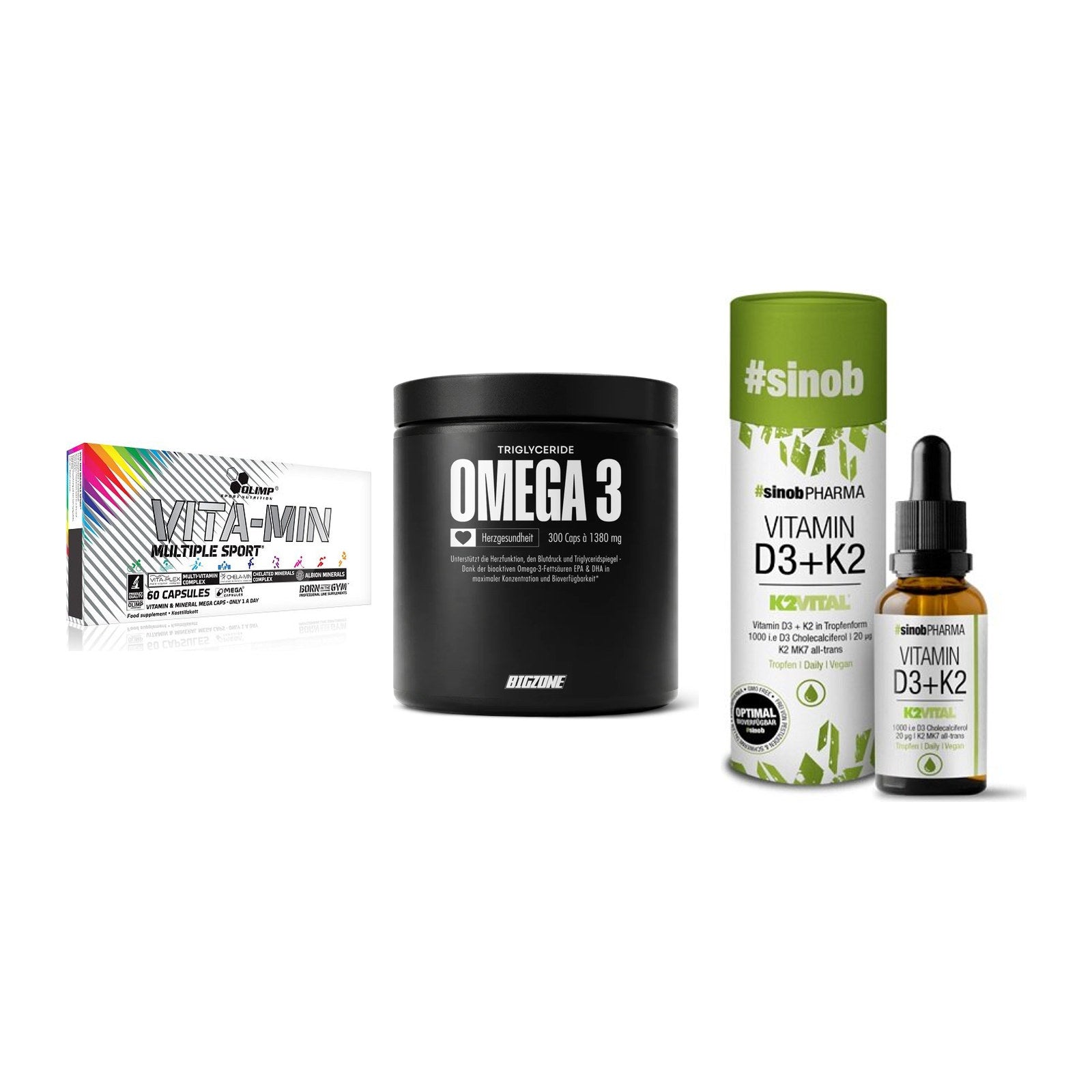 Grundversorgung: Olimp Vita-Min + Big Zone Omega + Sinob Vitamin – alle enthaltenen Artikel