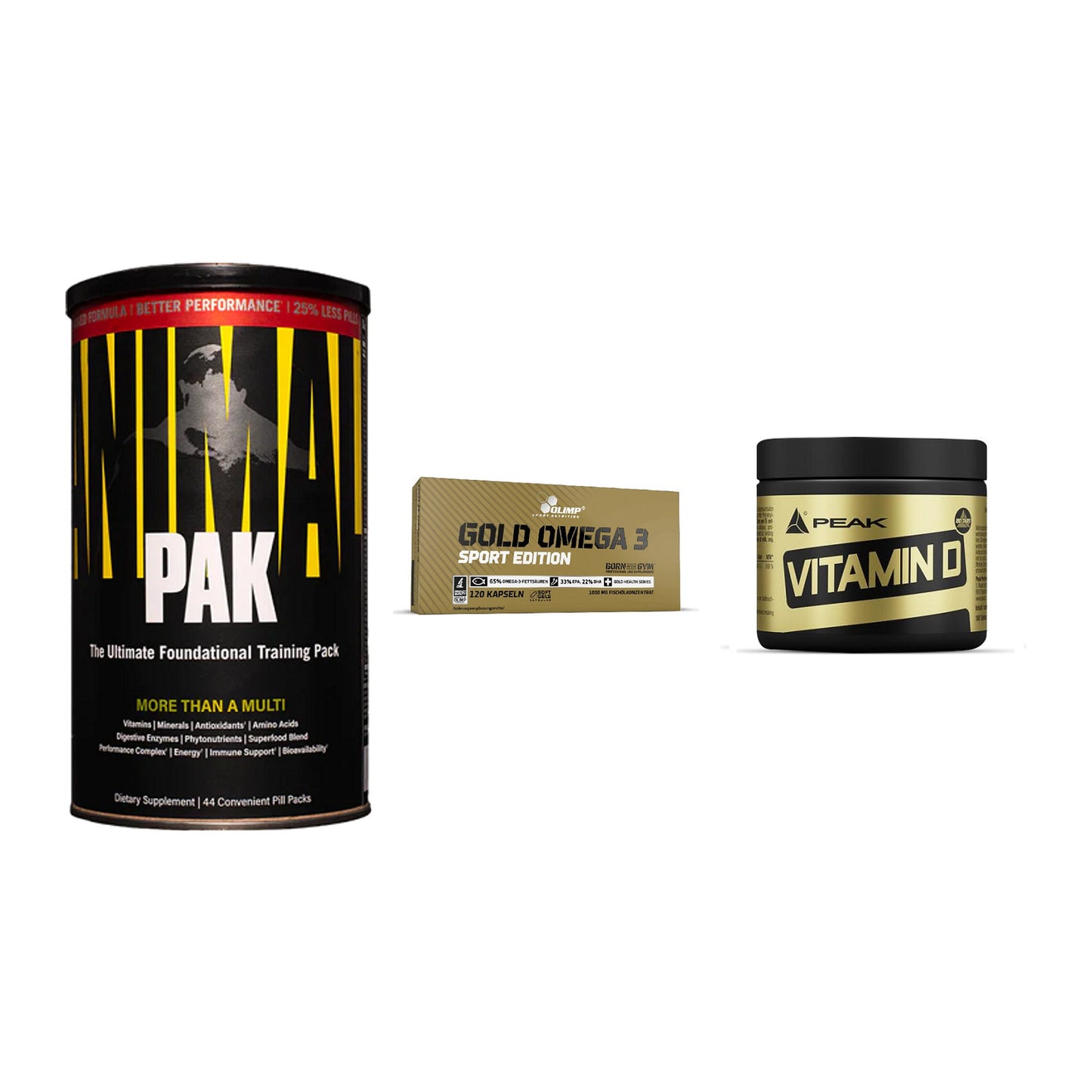 Grundversorgung: Universal + Olimp Omega 3 + Peak Vitamin D – alle enthaltenen Artikel