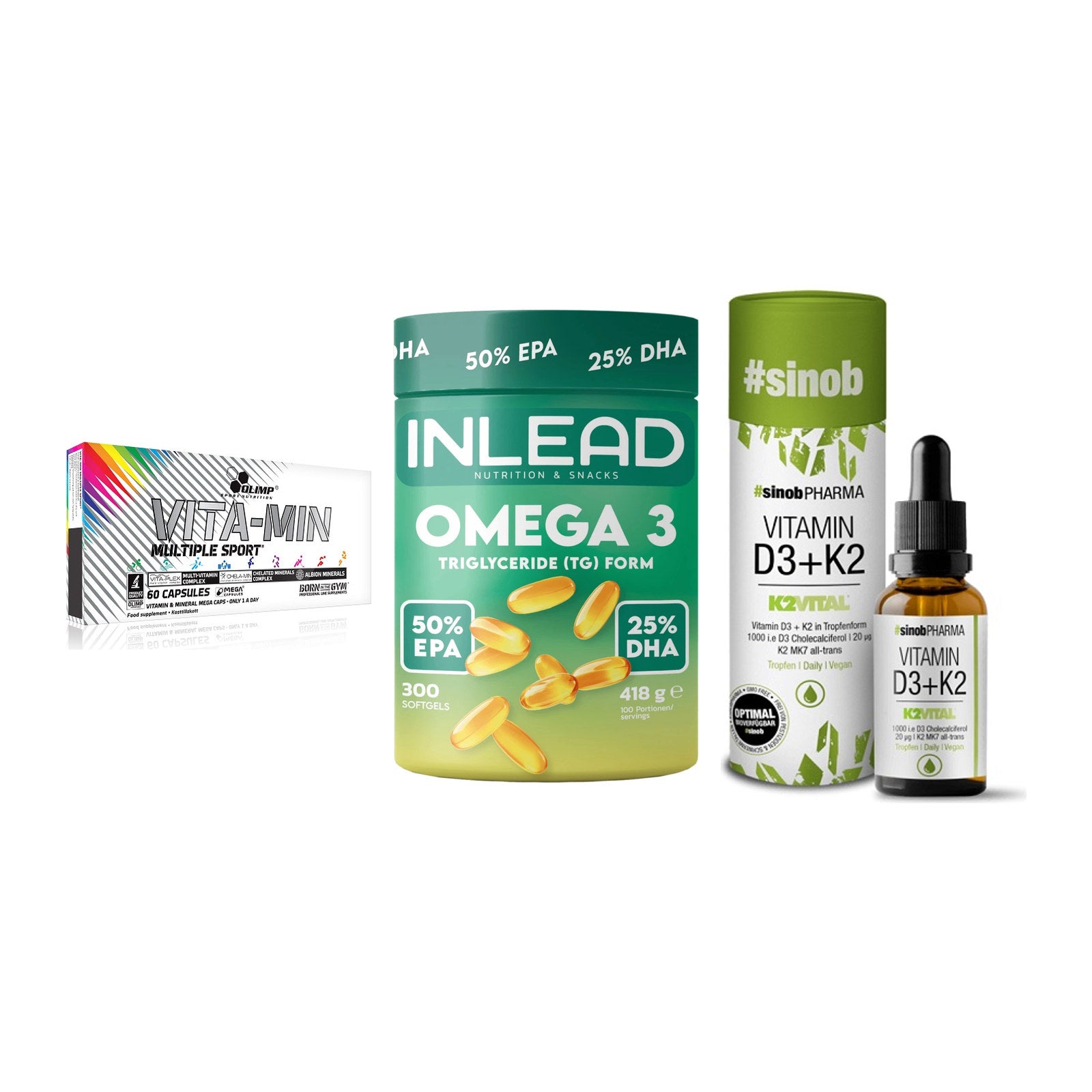 Grundversorgung: Olimp Vita-Min + INLEAD Omega-3 + Sinob Vitamin – alle enthaltenen Artikel