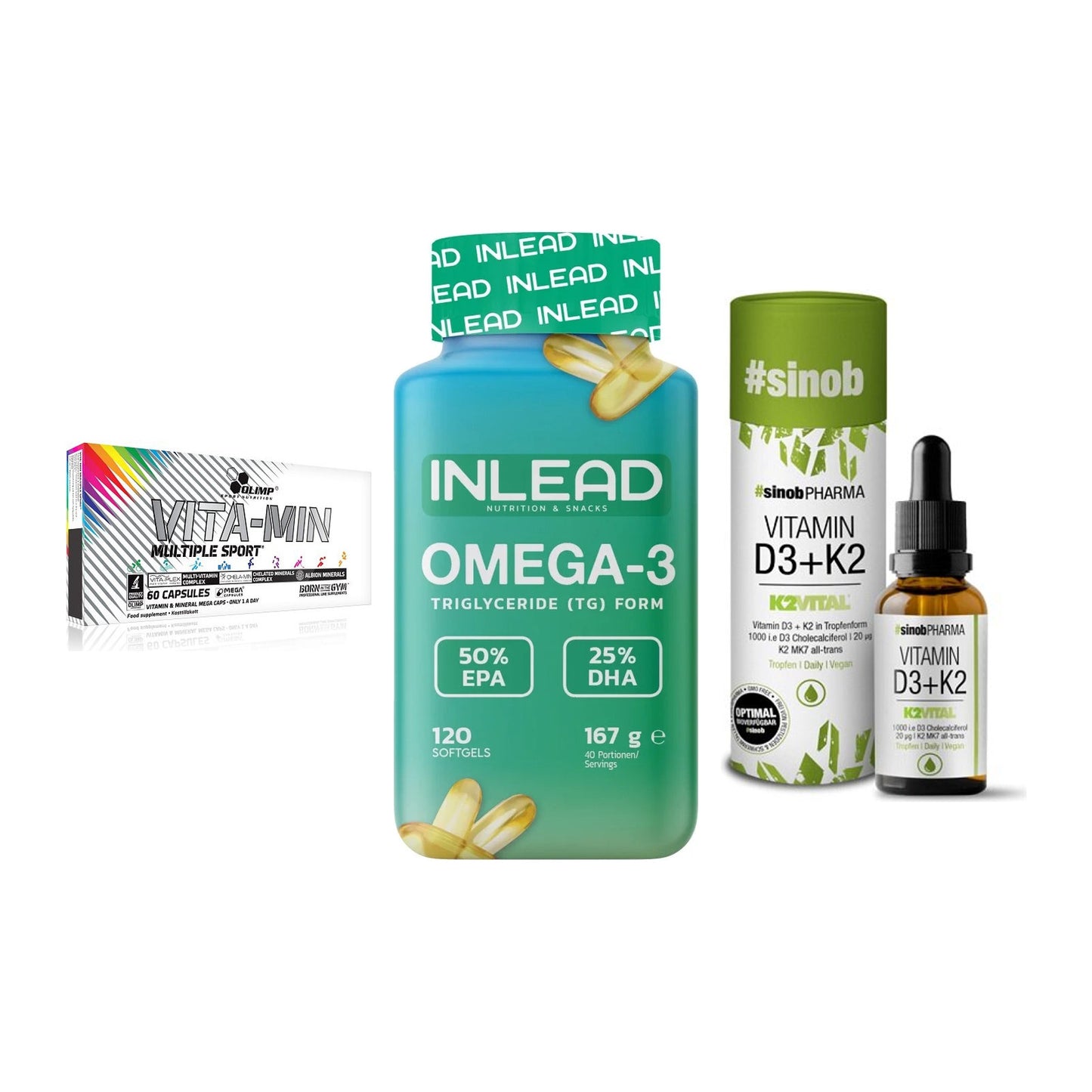 Grundversorgung: Olimp Vita-Min + INLEAD Omega-3 + Sinob Vitamin – alle enthaltenen Artikel