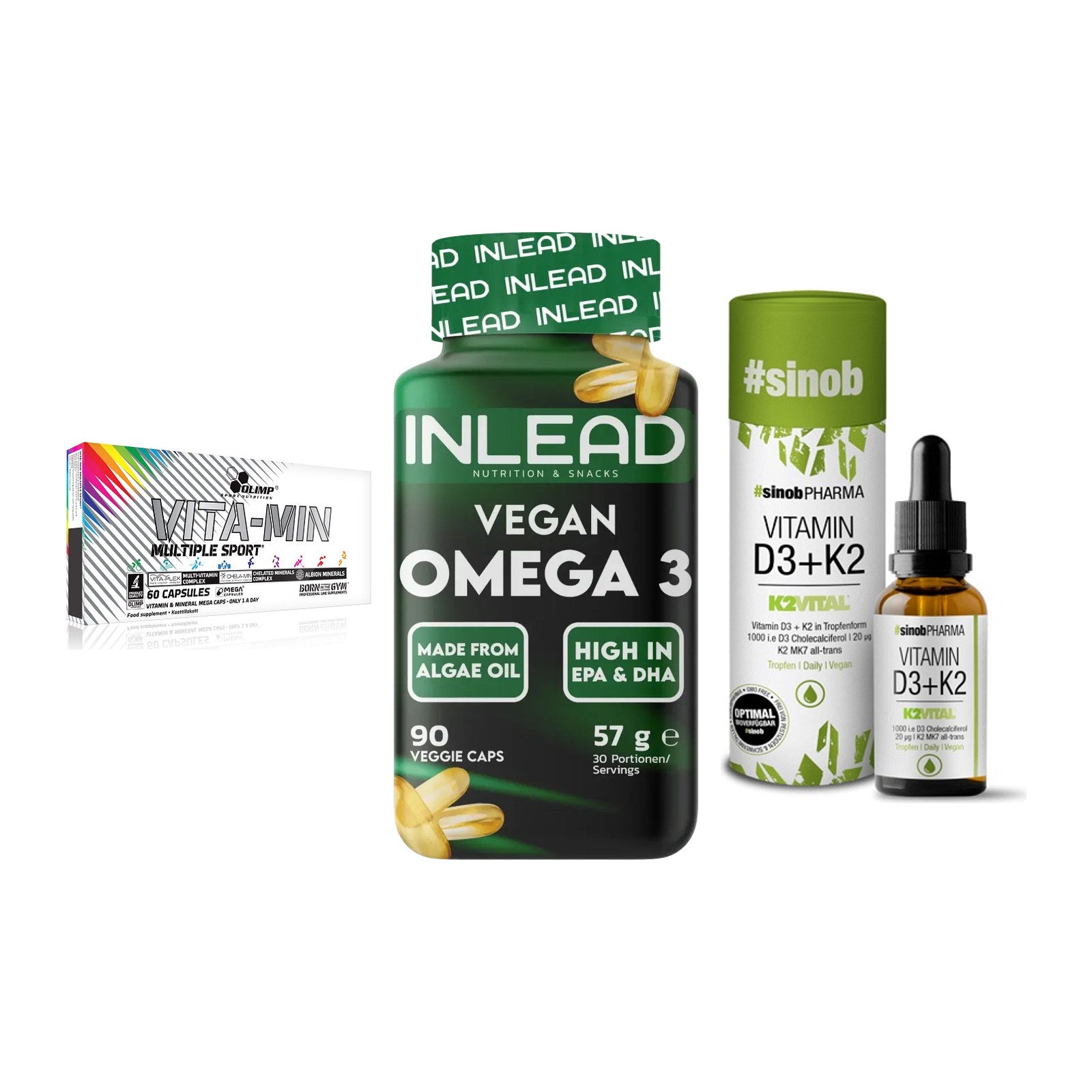 Grundversorgung: Olimp Vita-Min + INLEAD Vegan + Sinob Vitamin – alle enthaltenen Artikel