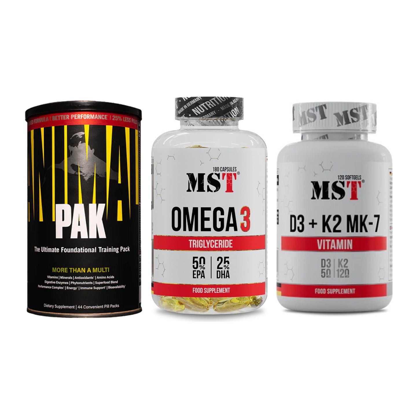 Grundversorgung: Universal + MST Omega 3 + MST Vitamin D3 – alle enthaltenen Artikel