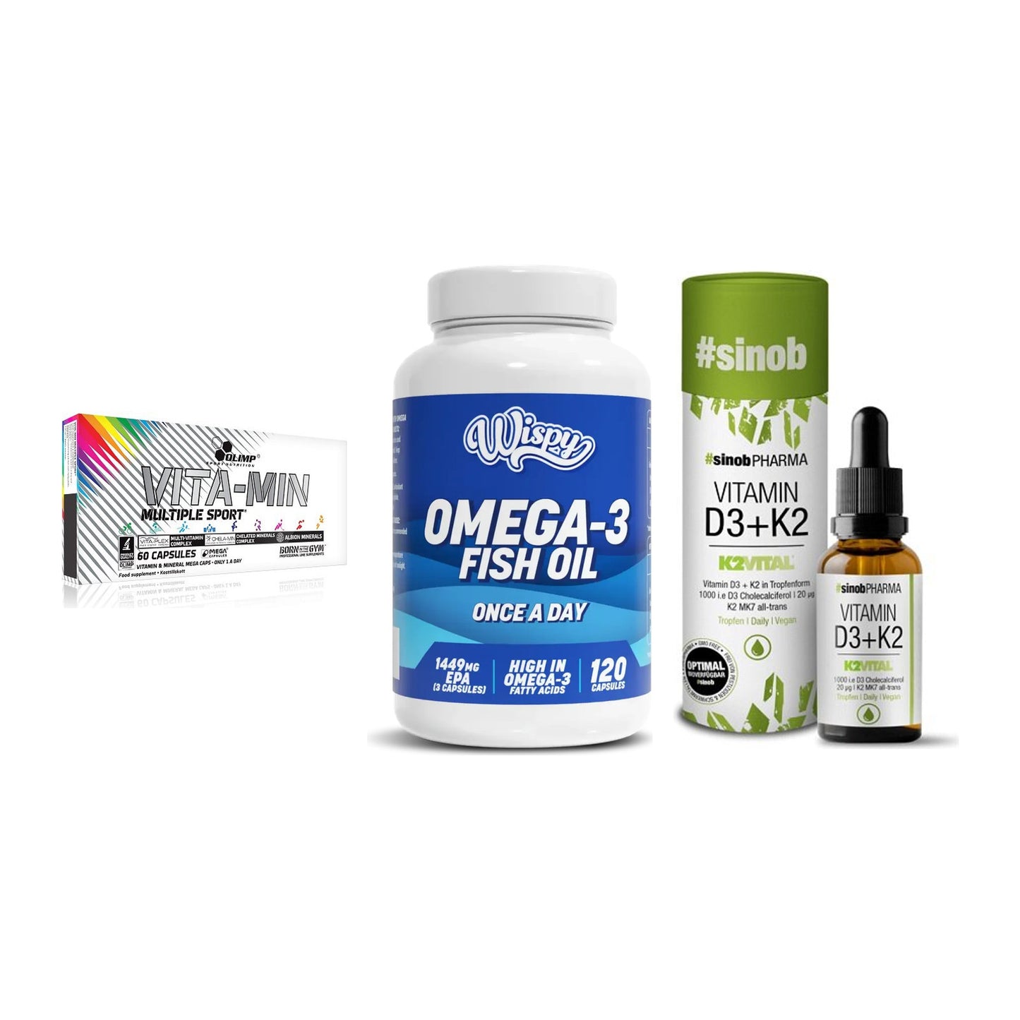 Grundversorgung: Olimp Vita-Min + Wispy Omega 3 + Sinob Vitamin – alle enthaltenen Artikel
