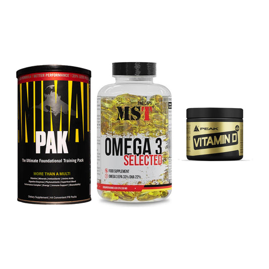 Grundversorgung: Universal + MST Omega 3 + Peak Vitamin D – alle enthaltenen Artikel