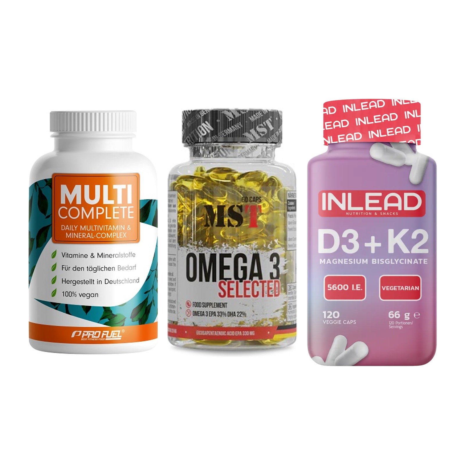 Grundversorgung: ProFuel MULTI + MST Omega 3 + INLEAD Vitamin – alle enthaltenen Artikel
