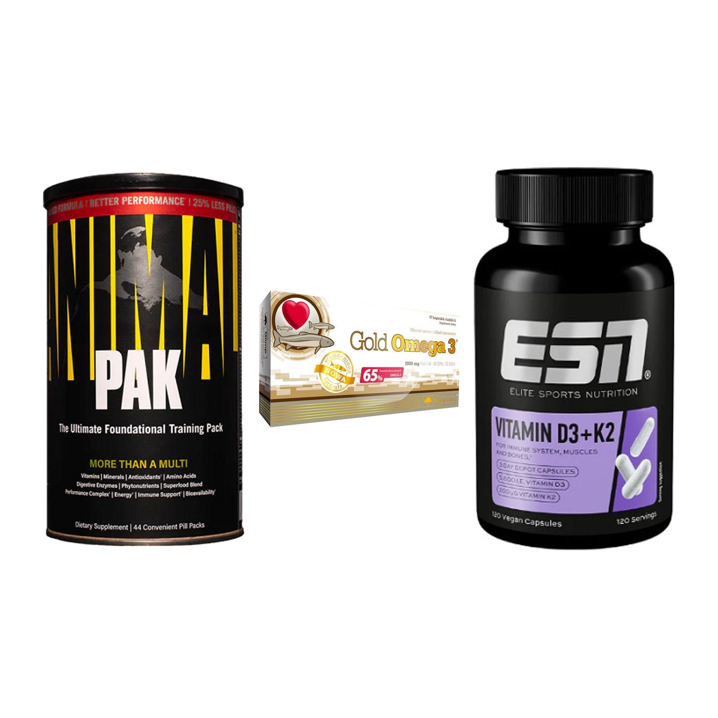 Grundversorgung: Universal + Olimp Omega 3 + ESN Vitamin D3 – alle enthaltenen Artikel