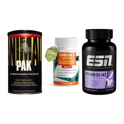 Grundversorgung: Universal + ProFuel Omega 3 + ESN Vitamin D3 – alle enthaltenen Artikel