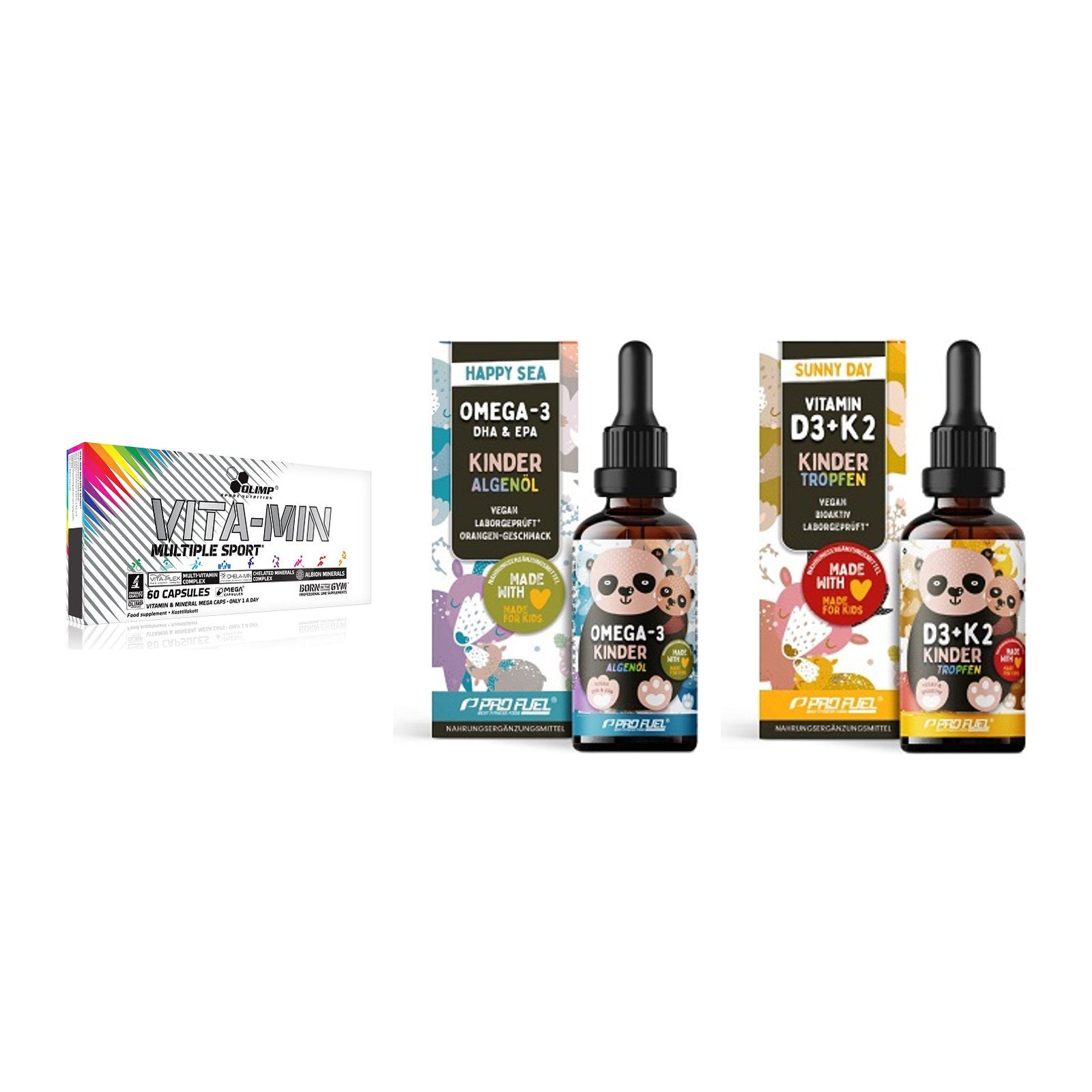 Grundversorgung: Olimp Vita-Min + ProFuel OMEGA-3 + ProFuel VITAMIN – alle enthaltenen Artikel