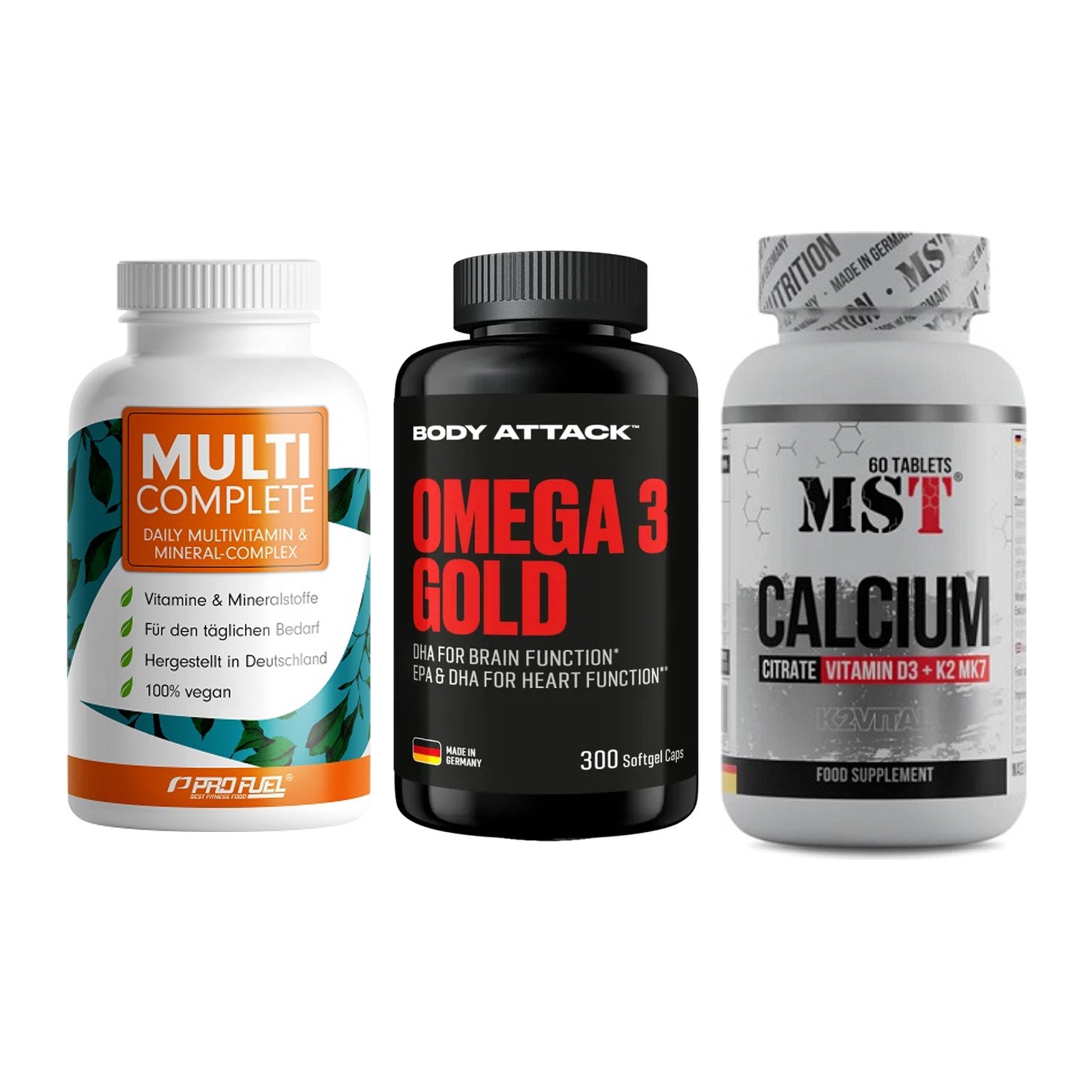 Grundversorgung: ProFuel MULTI + Body Attack + MST Calcium – alle enthaltenen Artikel