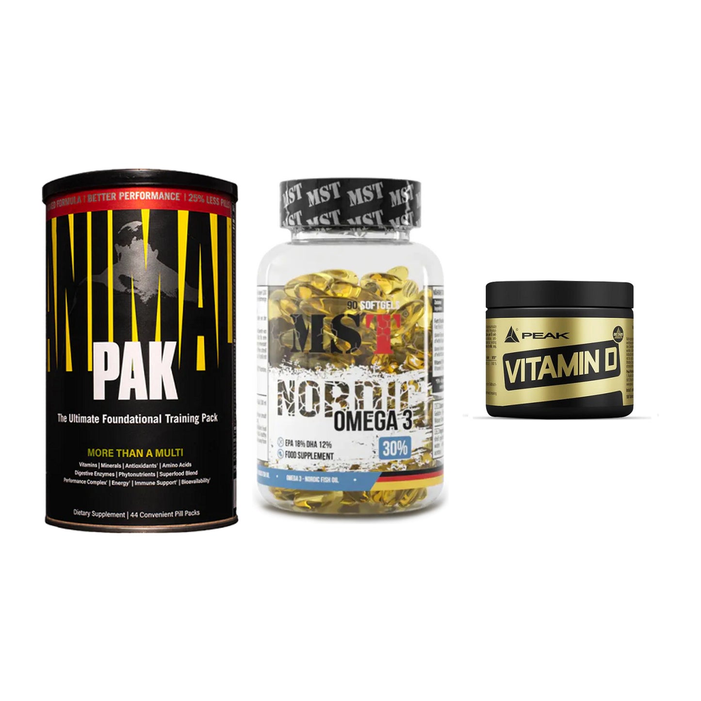 Grundversorgung: Universal + MST Omega 3 + Peak Vitamin D – alle enthaltenen Artikel
