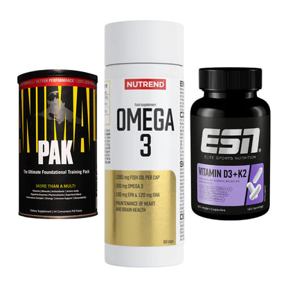 Grundversorgung: Universal + Nutrend Omega 3 + ESN Vitamin D3 – alle enthaltenen Artikel