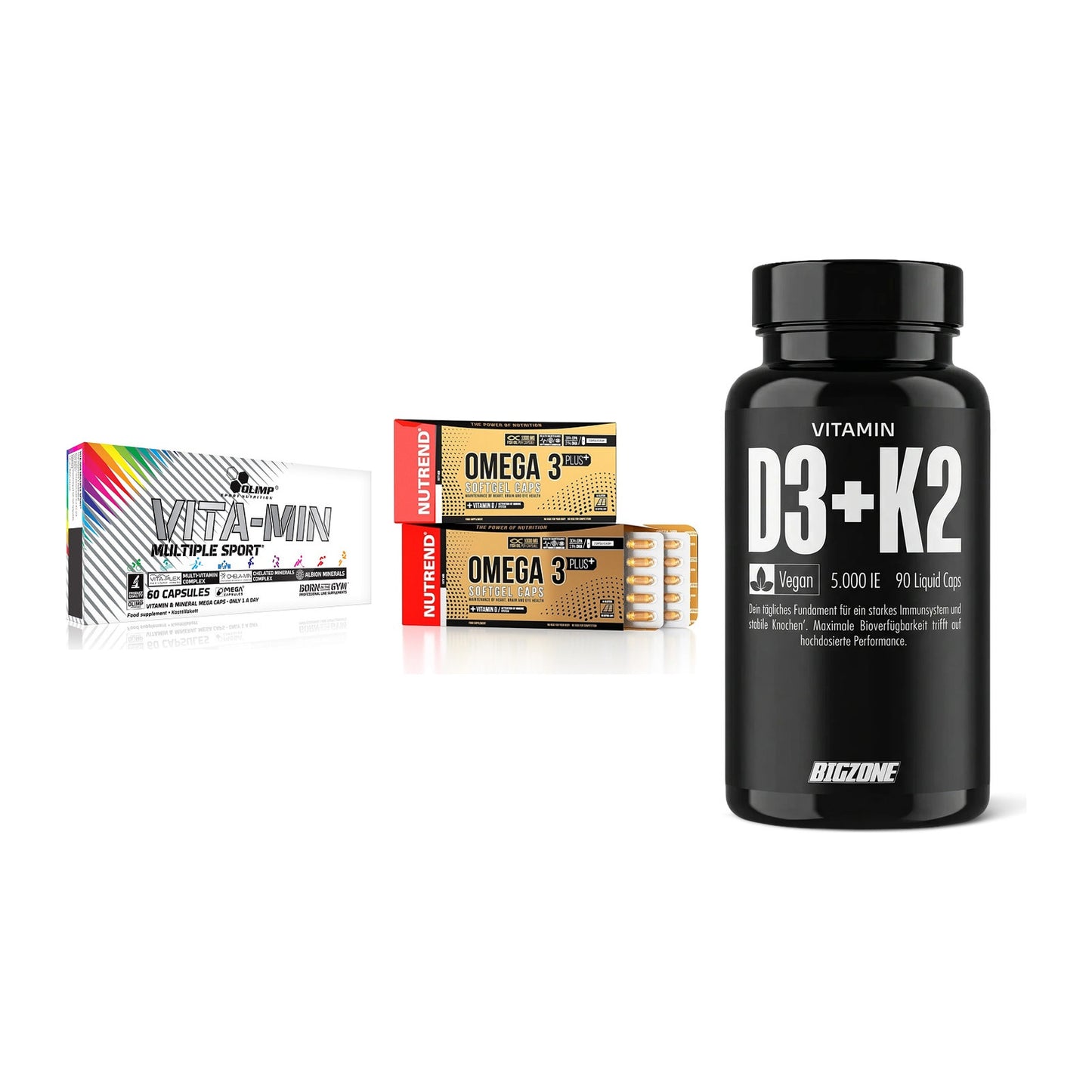 Grundversorgung: Olimp Vita-Min + Nutrend Omega 3 + Big Zone – alle enthaltenen Artikel