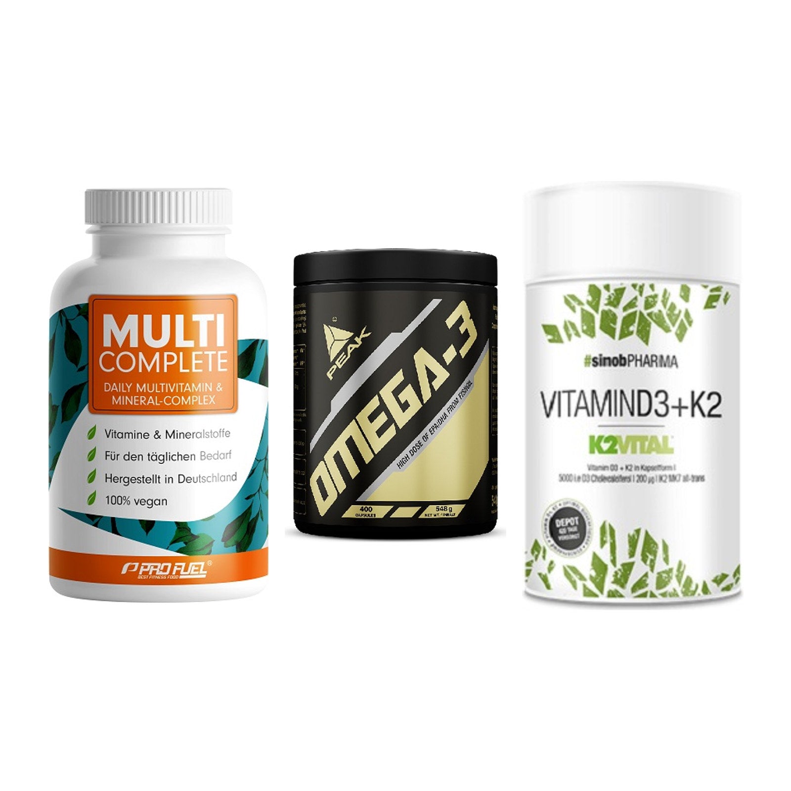 Grundversorgung: ProFuel MULTI + Peak Omega-3 + Sinob Vitamin – alle enthaltenen Artikel