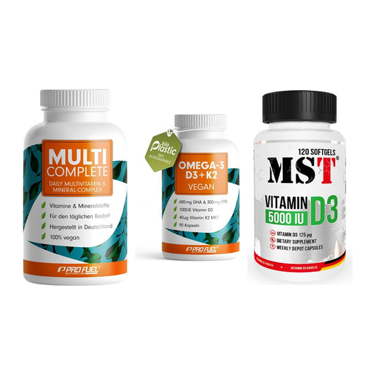 Grundversorgung: ProFuel MULTI + ProFuel Omega 3 + MST Vitamin D3 – alle enthaltenen Artikel