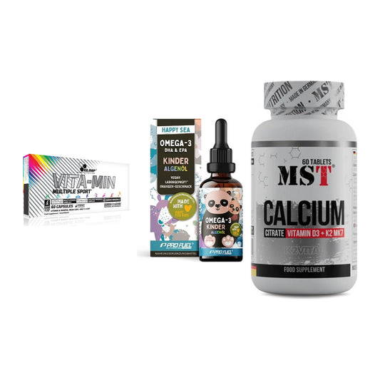 Grundversorgung: Olimp Vita-Min + ProFuel OMEGA-3 + MST Calcium – alle enthaltenen Artikel