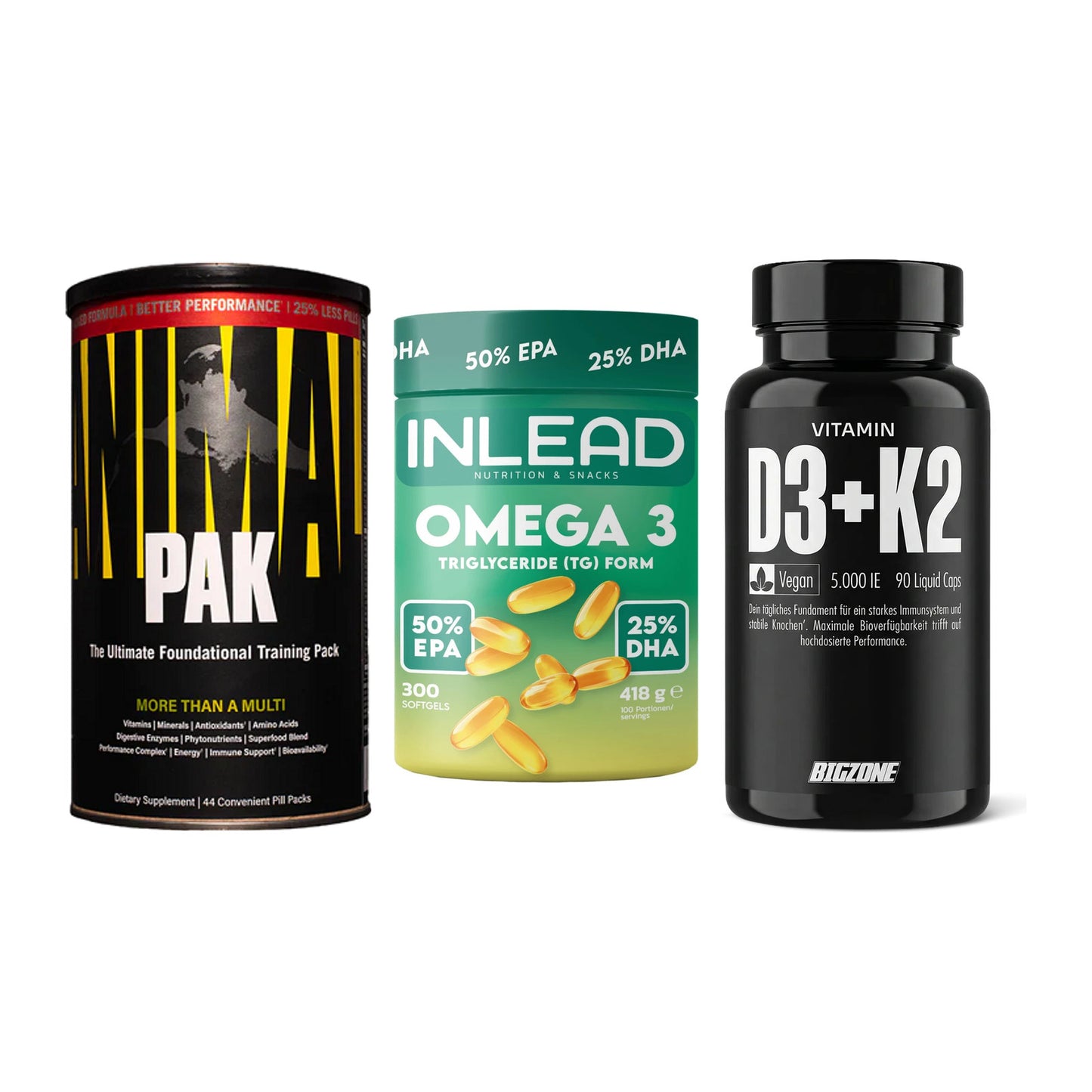 Grundversorgung: Universal + INLEAD Omega-3 + Big Zone – alle enthaltenen Artikel