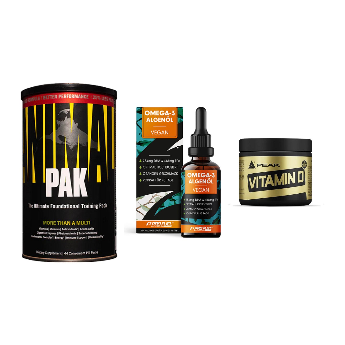 Grundversorgung: Universal + ProFuel Omega 3 + Peak Vitamin D – alle enthaltenen Artikel