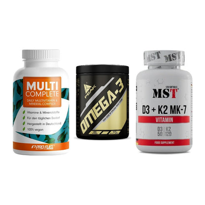 Grundversorgung: ProFuel MULTI + Peak Omega-3 + MST Vitamin D3 – alle enthaltenen Artikel