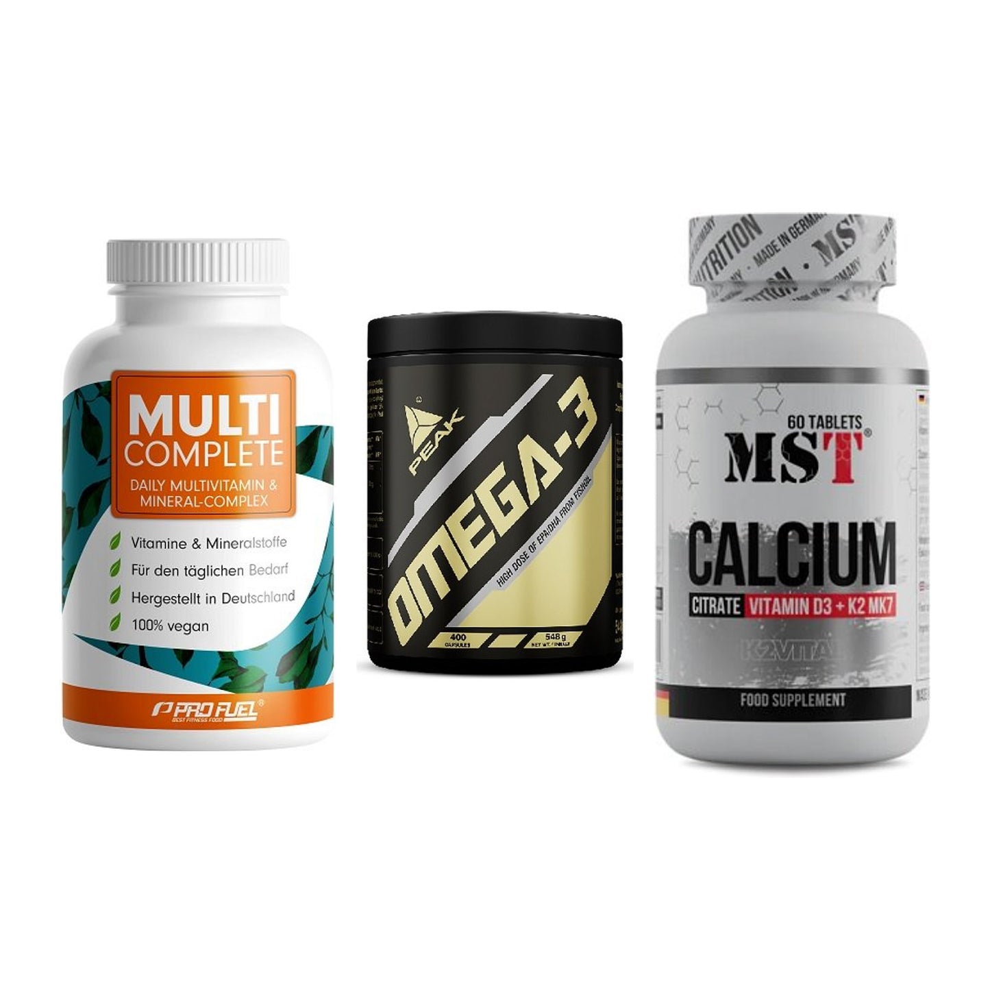 Grundversorgung: ProFuel MULTI + Peak Omega-3 + MST Calcium – alle enthaltenen Artikel