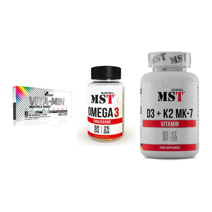 Grundversorgung: Olimp Vita-Min + MST Omega 3 + MST Vitamin D3 – alle enthaltenen Artikel
