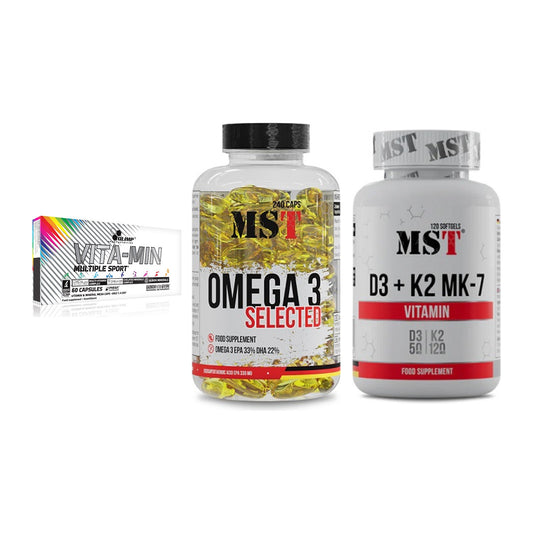 Grundversorgung: Olimp Vita-Min + MST Omega 3 + MST Vitamin D3 – alle enthaltenen Artikel