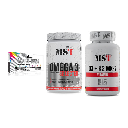 Grundversorgung: Olimp Vita-Min + MST Omega 3 + MST Vitamin D3 – alle enthaltenen Artikel