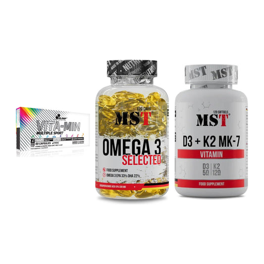 Grundversorgung: Olimp Vita-Min + MST Omega 3 + MST Vitamin D3 – alle enthaltenen Artikel