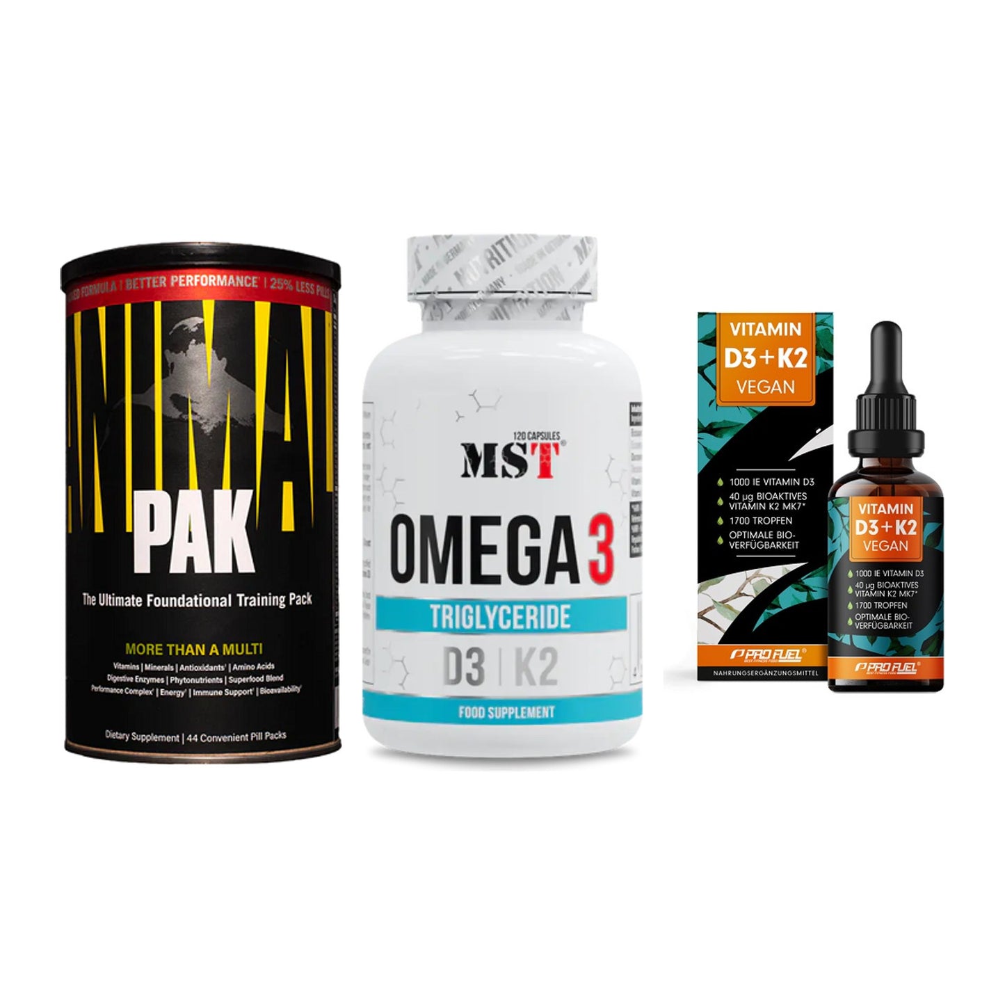 Grundversorgung: Universal + MST Omega 3 500 + ProFuel Vitamin – alle enthaltenen Artikel