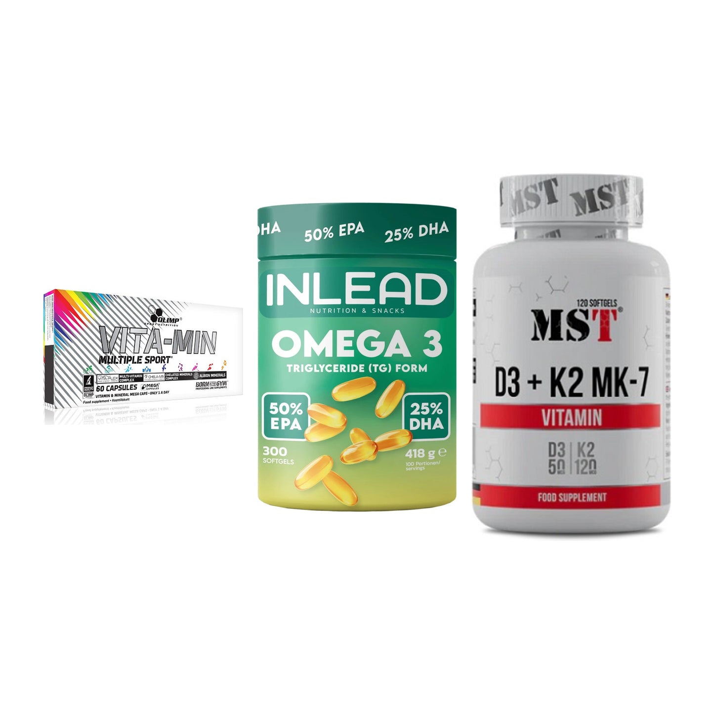 Grundversorgung: Olimp Vita-Min + INLEAD Omega-3 + MST Vitamin D3 – alle enthaltenen Artikel