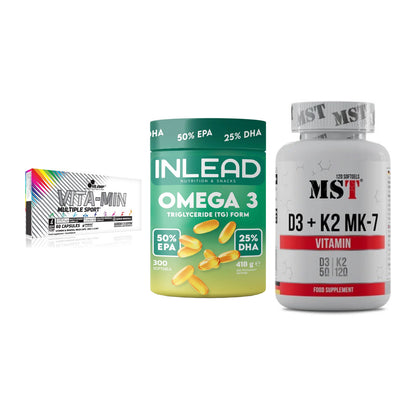 Grundversorgung: Olimp Vita-Min + INLEAD Omega-3 + MST Vitamin D3 – alle enthaltenen Artikel