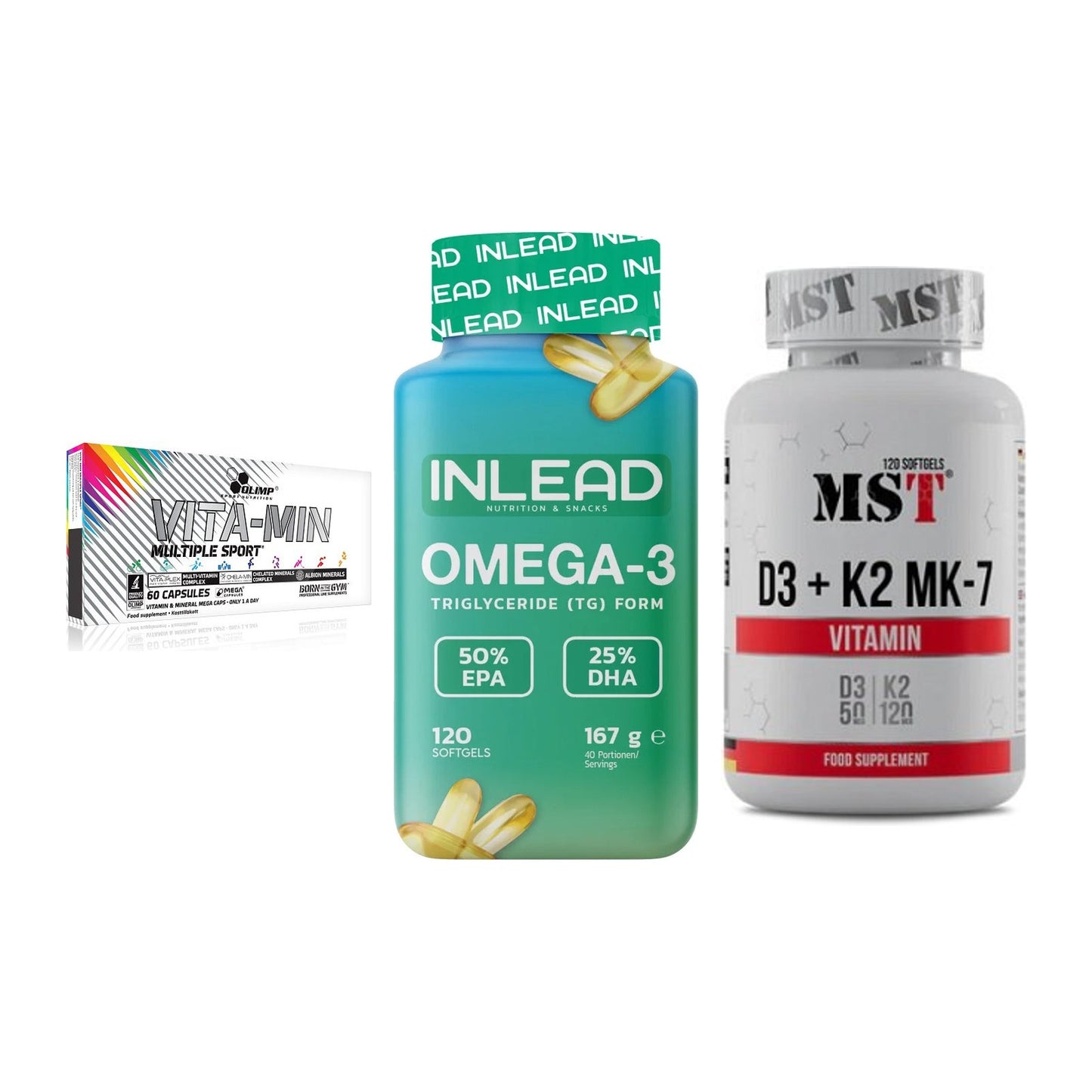 Grundversorgung: Olimp Vita-Min + INLEAD Omega-3 + MST Vitamin D3 – alle enthaltenen Artikel