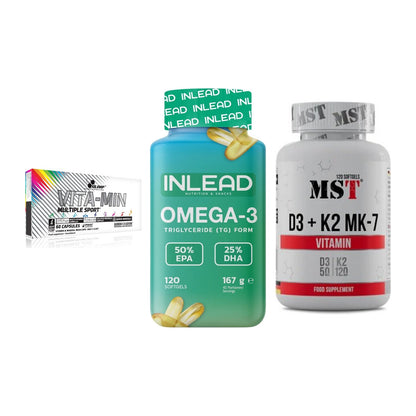 Grundversorgung: Olimp Vita-Min + INLEAD Omega-3 + MST Vitamin D3 – alle enthaltenen Artikel