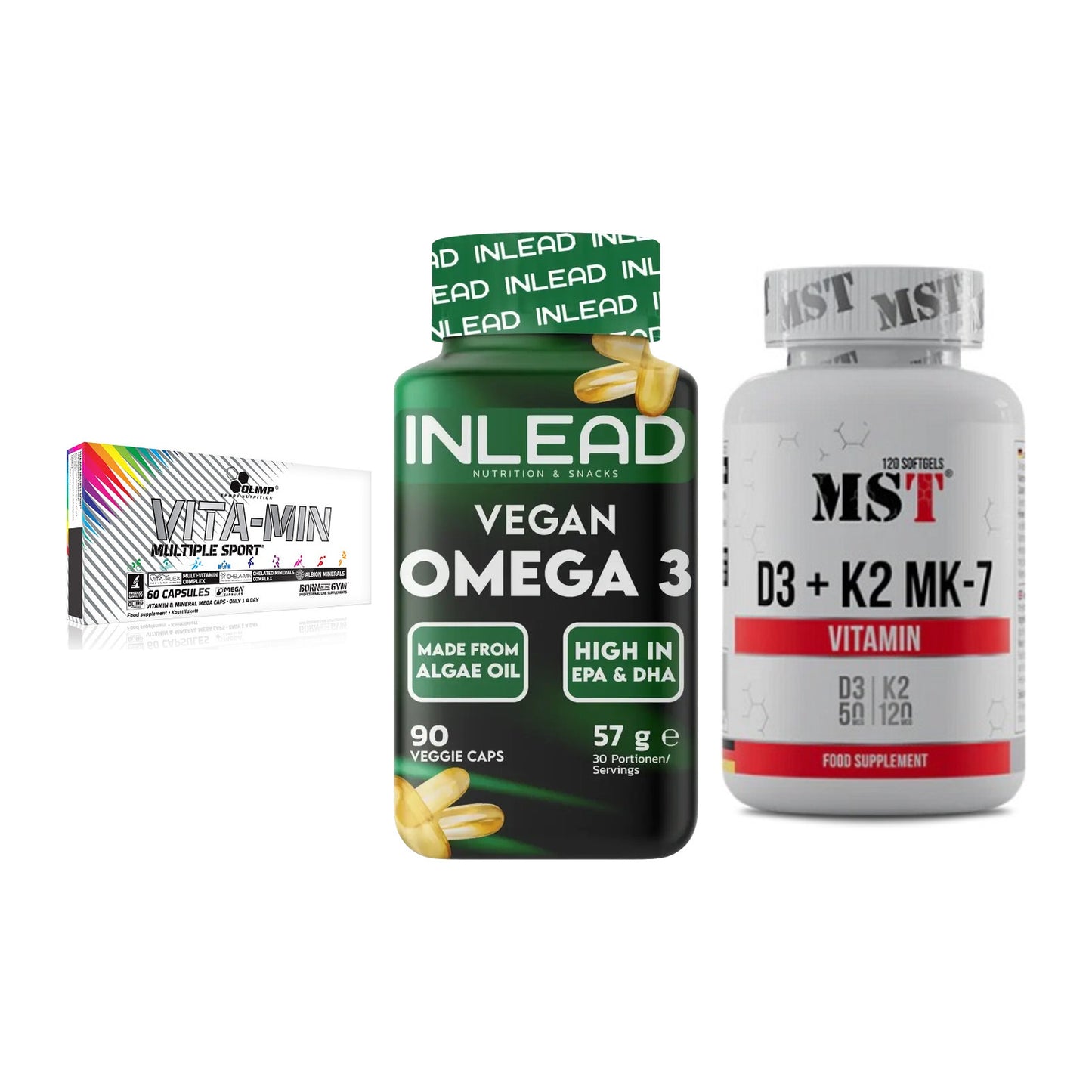 Grundversorgung: Olimp Vita-Min + INLEAD Vegan + MST Vitamin D3 – alle enthaltenen Artikel
