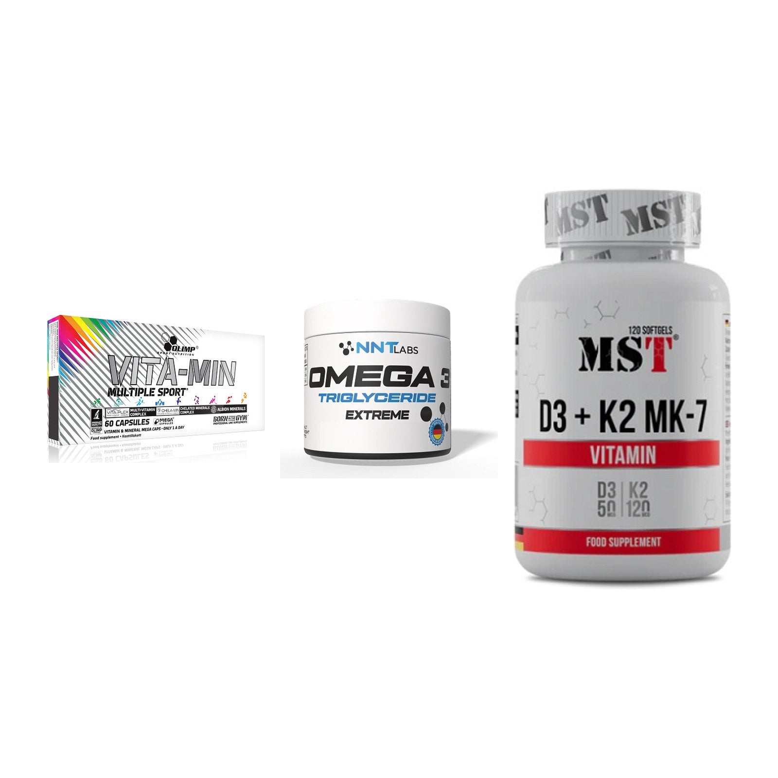 Grundversorgung: Olimp Vita-Min + NNT Omega 3 + MST Vitamin D3 – alle enthaltenen Artikel