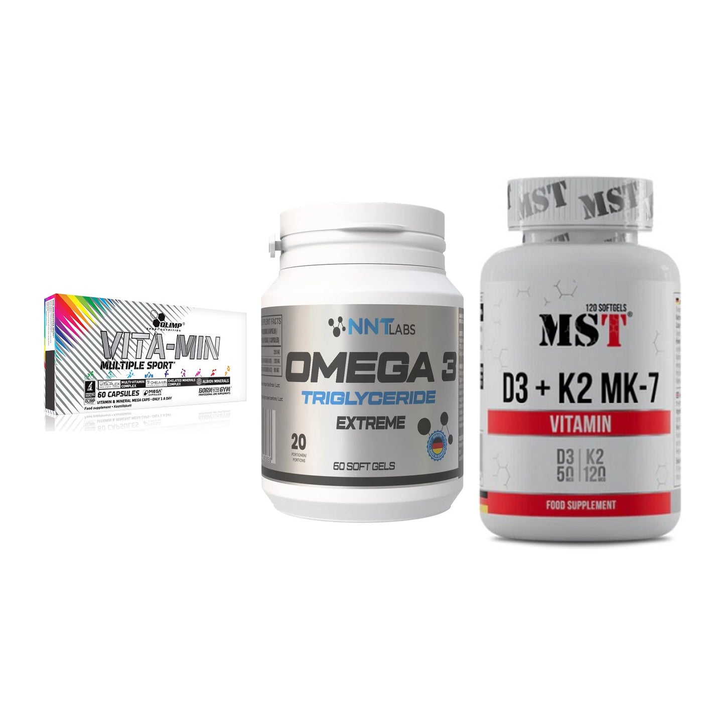 Grundversorgung: Olimp Vita-Min + NNT Omega 3 + MST Vitamin D3 – alle enthaltenen Artikel