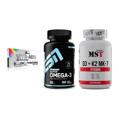 Grundversorgung: Olimp Vita-Min + ESN Omega 3 + MST Vitamin D3 – alle enthaltenen Artikel