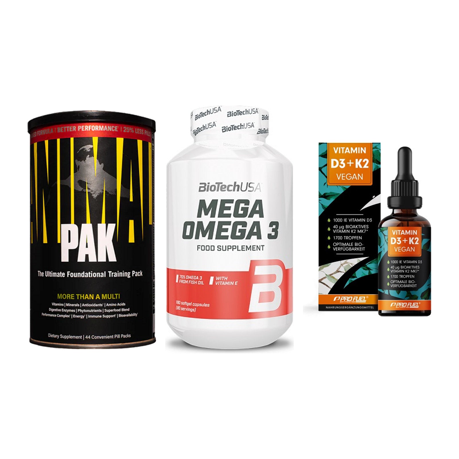 Grundversorgung: Universal + BioTech Mega + ProFuel Vitamin – alle enthaltenen Artikel