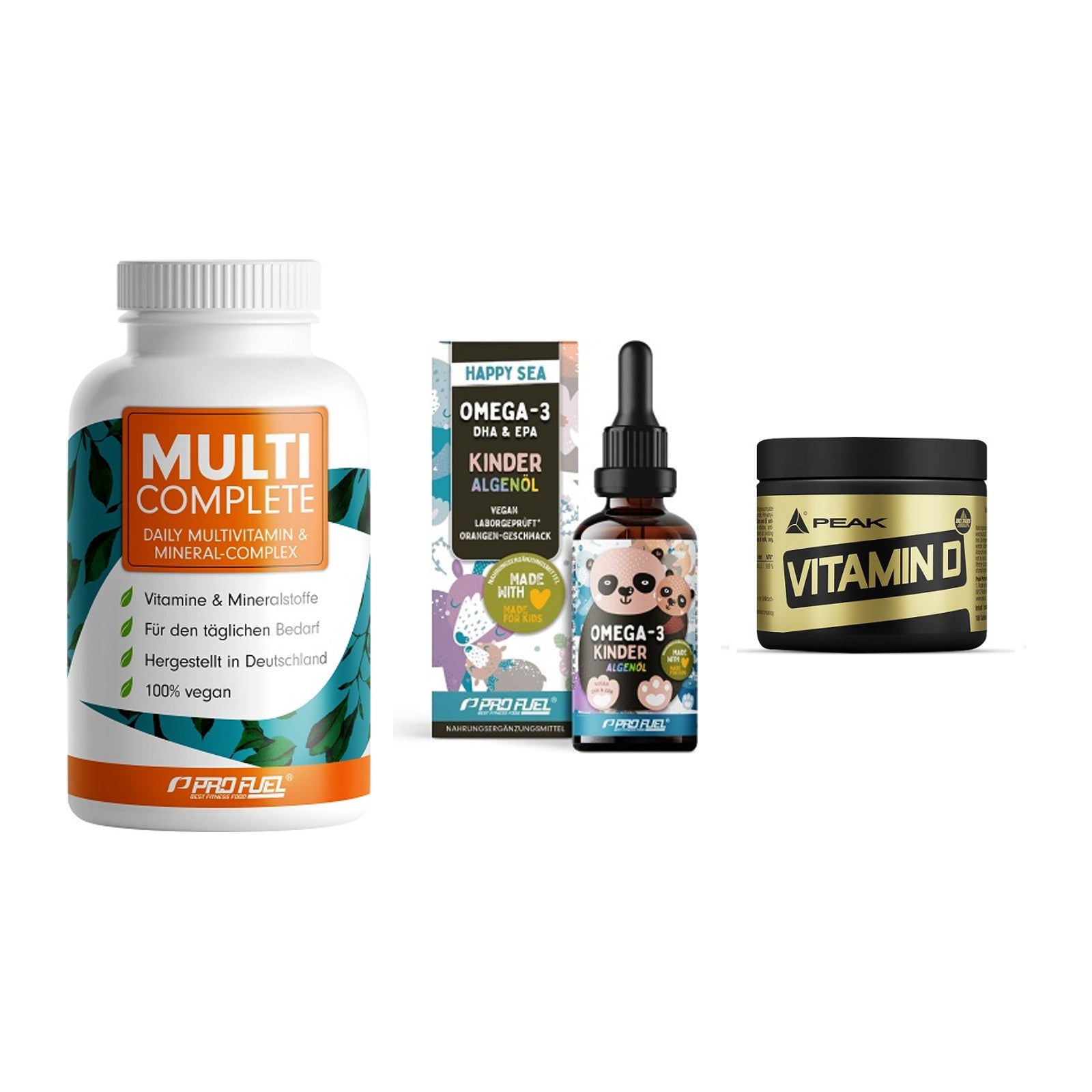 Grundversorgung: ProFuel MULTI + ProFuel OMEGA-3 + Peak Vitamin D – alle enthaltenen Artikel