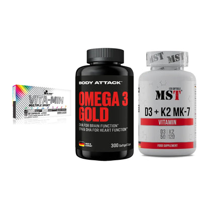 Grundversorgung: Olimp Vita-Min + Body Attack + MST Vitamin D3 – alle enthaltenen Artikel