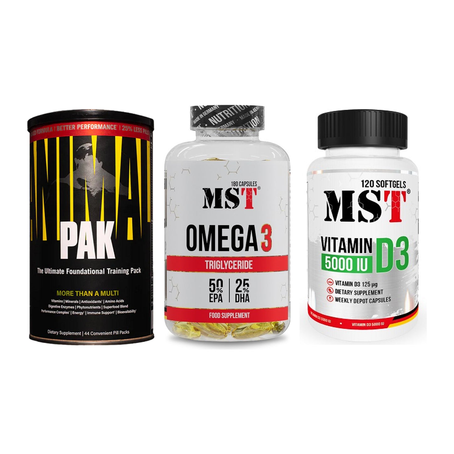 Grundversorgung: Universal + MST Omega 3 + MST Vitamin D3 – alle enthaltenen Artikel