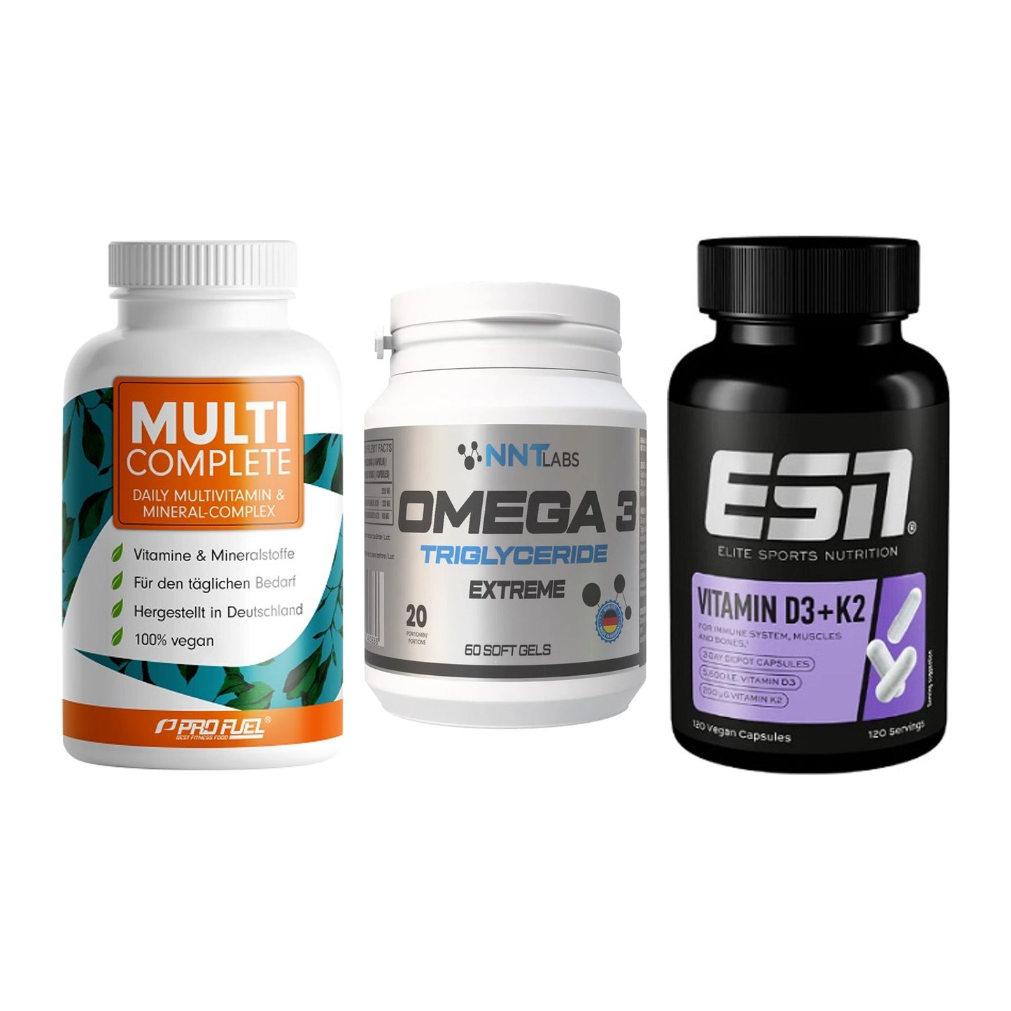 Grundversorgung: ProFuel MULTI + NNT Omega 3 + ESN Vitamin D3 – alle enthaltenen Artikel