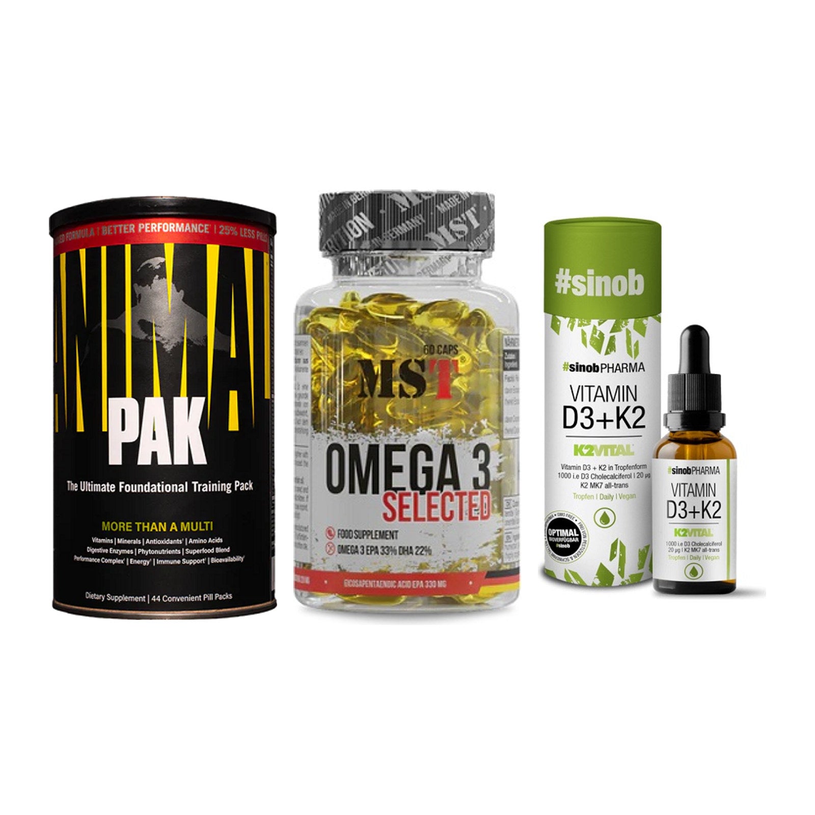 Grundversorgung: Universal + MST Omega 3 + Sinob Vitamin – alle enthaltenen Artikel
