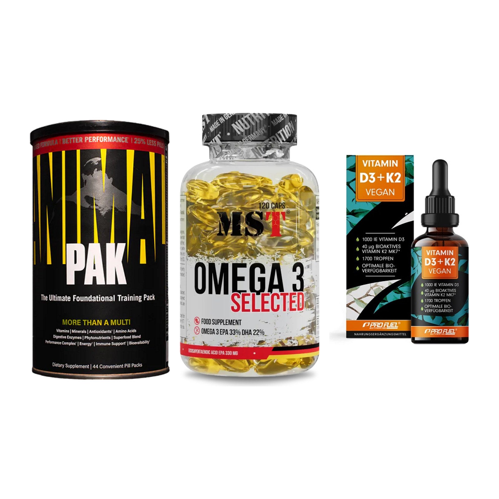 Grundversorgung: Universal + MST Omega 3 + ProFuel Vitamin – alle enthaltenen Artikel