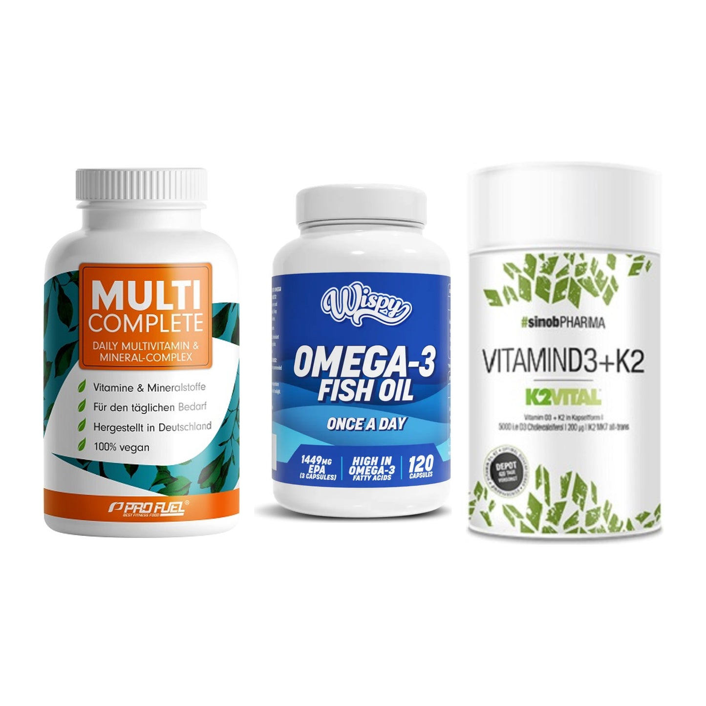 Grundversorgung: ProFuel MULTI + Wispy Omega 3 + Sinob Vitamin – alle enthaltenen Artikel