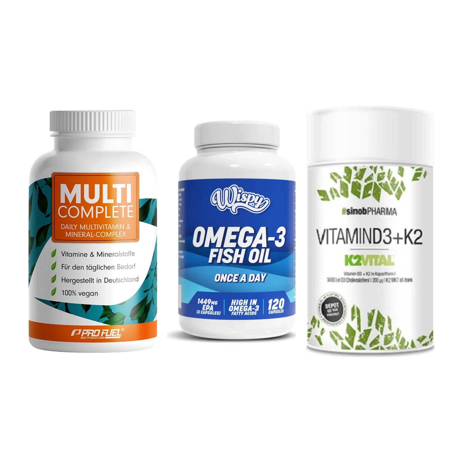 Grundversorgung: ProFuel MULTI + Wispy Omega 3 + Sinob Vitamin – alle enthaltenen Artikel