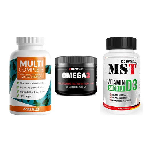 Grundversorgung: ProFuel MULTI + Sinob Omega 3 + MST Vitamin D3 – alle enthaltenen Artikel