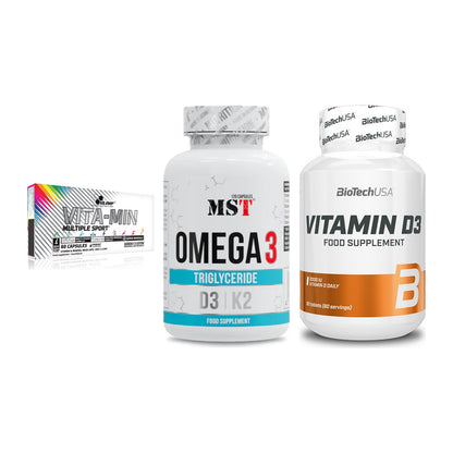 Grundversorgung: Olimp Vita-Min + MST Omega 3 500 + BioTech Vitamin – alle enthaltenen Artikel