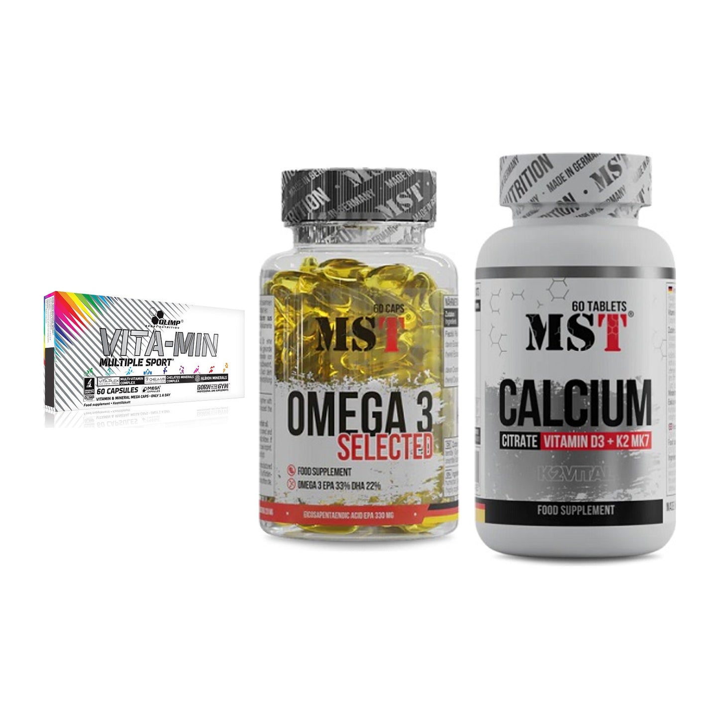 Grundversorgung: Olimp Vita-Min + MST Omega 3 + MST Calcium – alle enthaltenen Artikel